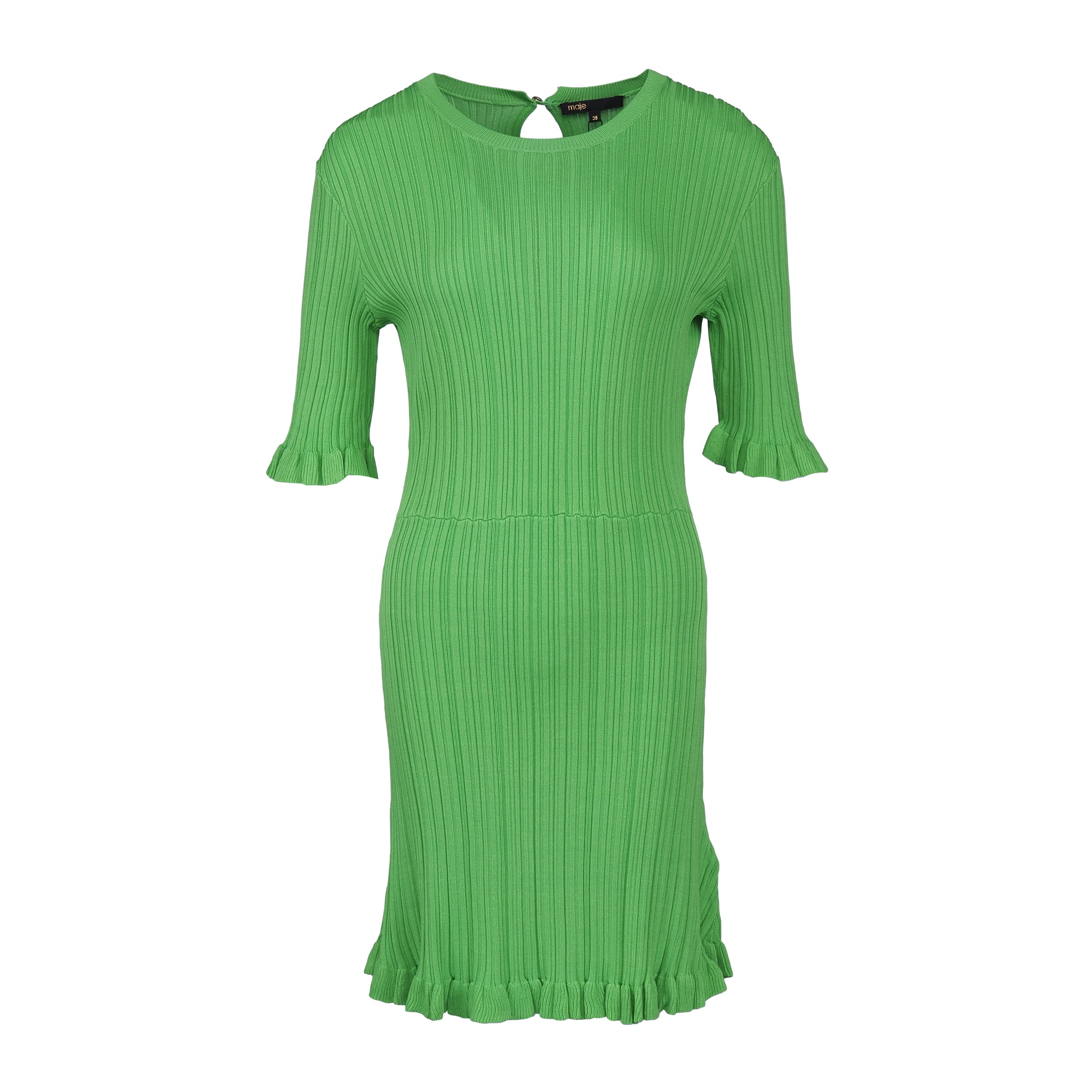 Maje Women's Green Knit Stretch Ruffle Short Dress Size 38 M 10 MFPRO02595