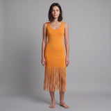 Sandro Women's Orange Knitted Fringed Dress Size 42 FR 14 UK 10 US SFPRO02963
