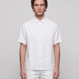 Sandro Paris Men's Ecru Short Sleeve Viscose Blend Shirt Size S SHPCM01032