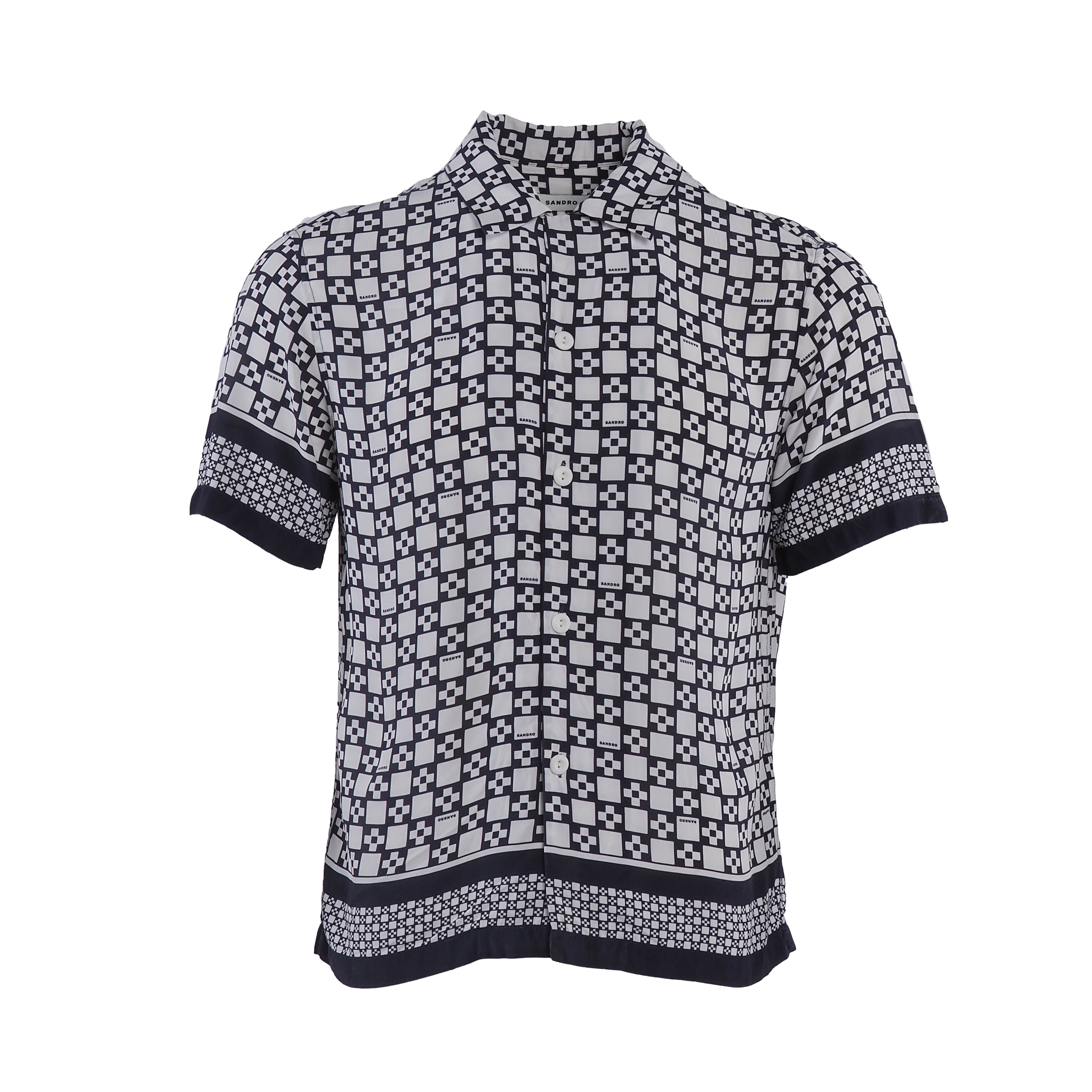 Sandro Men's Navy Square Cross Short Sleeve Shirt Size L SHPCM01004 RRP:195EUR
