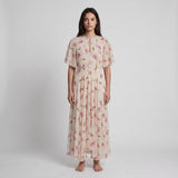 Maje Women's Ecru V-Neck Floral Long Dress Size 38 FR 10 UK 6 US MFPRO01527