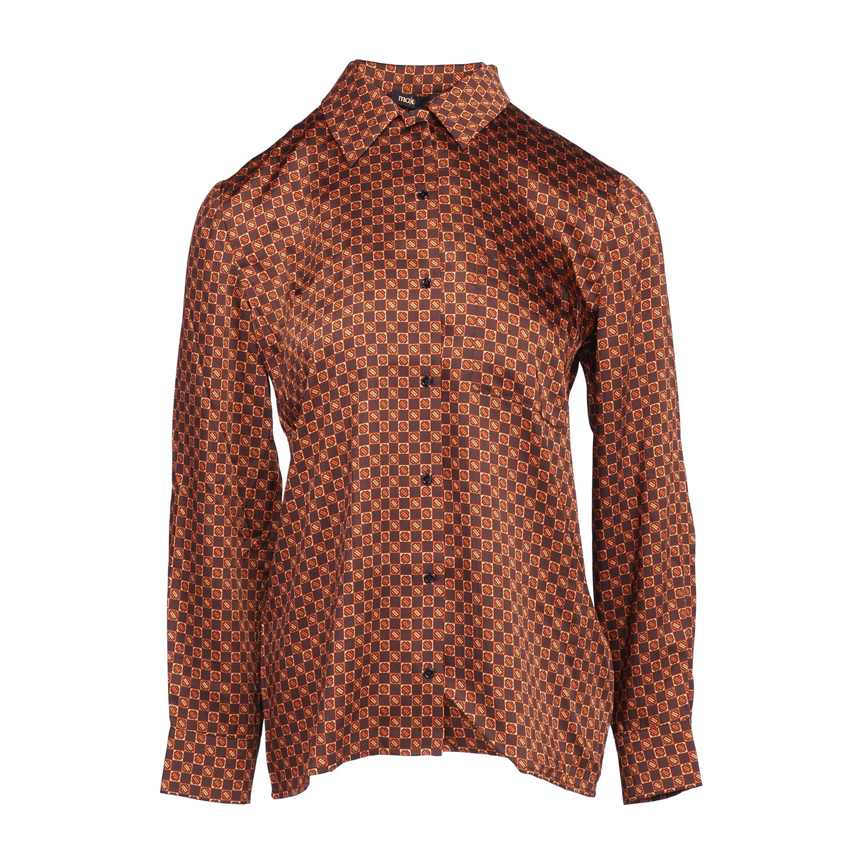Maje Women's Brown Long Sleeve Satin Shirt Size 38 FR 10 UK 6 US MFPCM00341