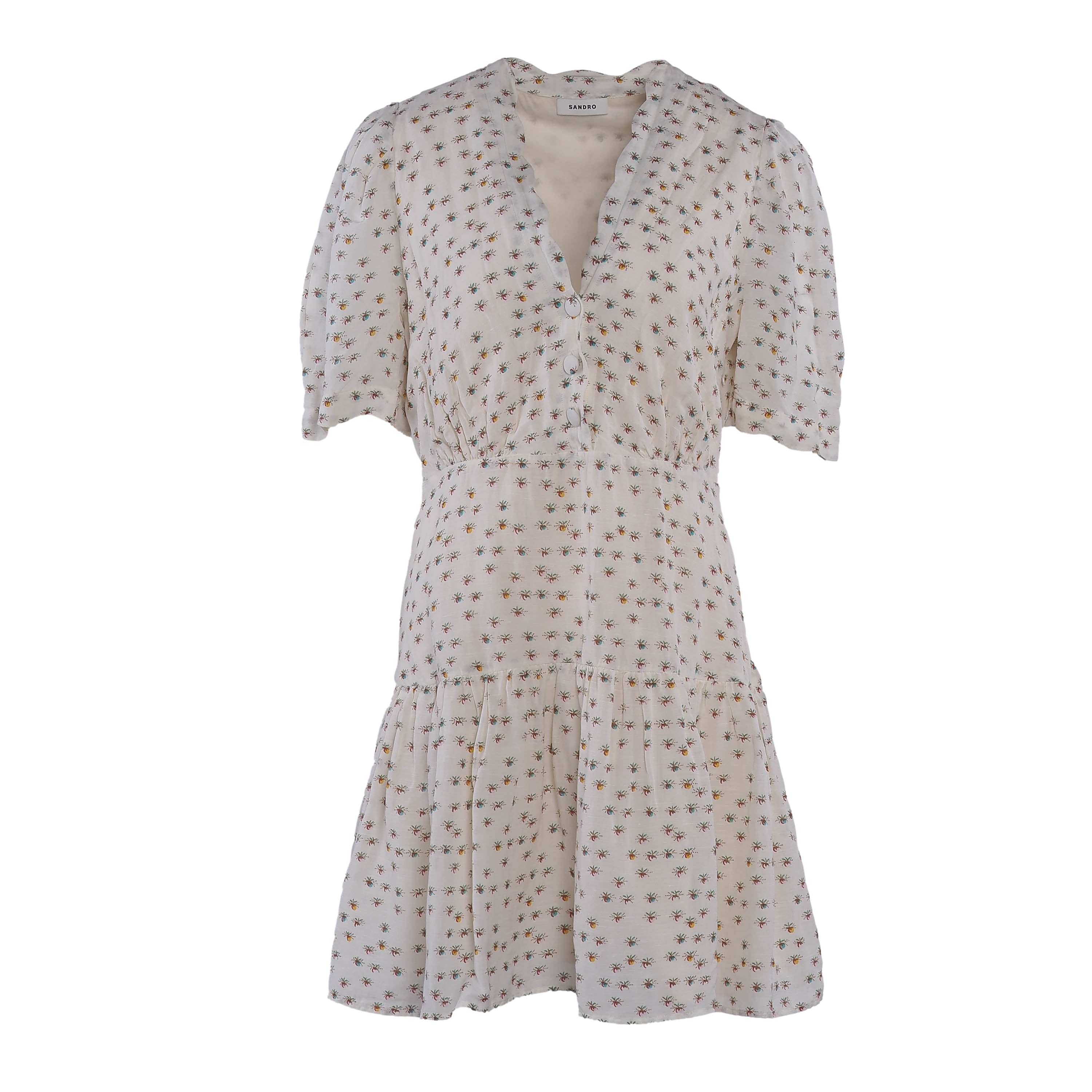 Sandro Paris Women's Ecru Floral Viscose Linen Short Dress Size 42 XL SFPRO02576