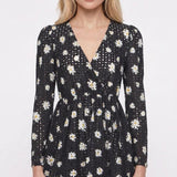 Maje Women's Black V-Neck Floral Cotton Short Dress Size 1 S UK 8 E19RAYOM