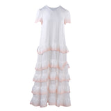 Maje Women's White Short Sleeve Ruffle Long Dress Size 36 S 8 MFPRO01257
