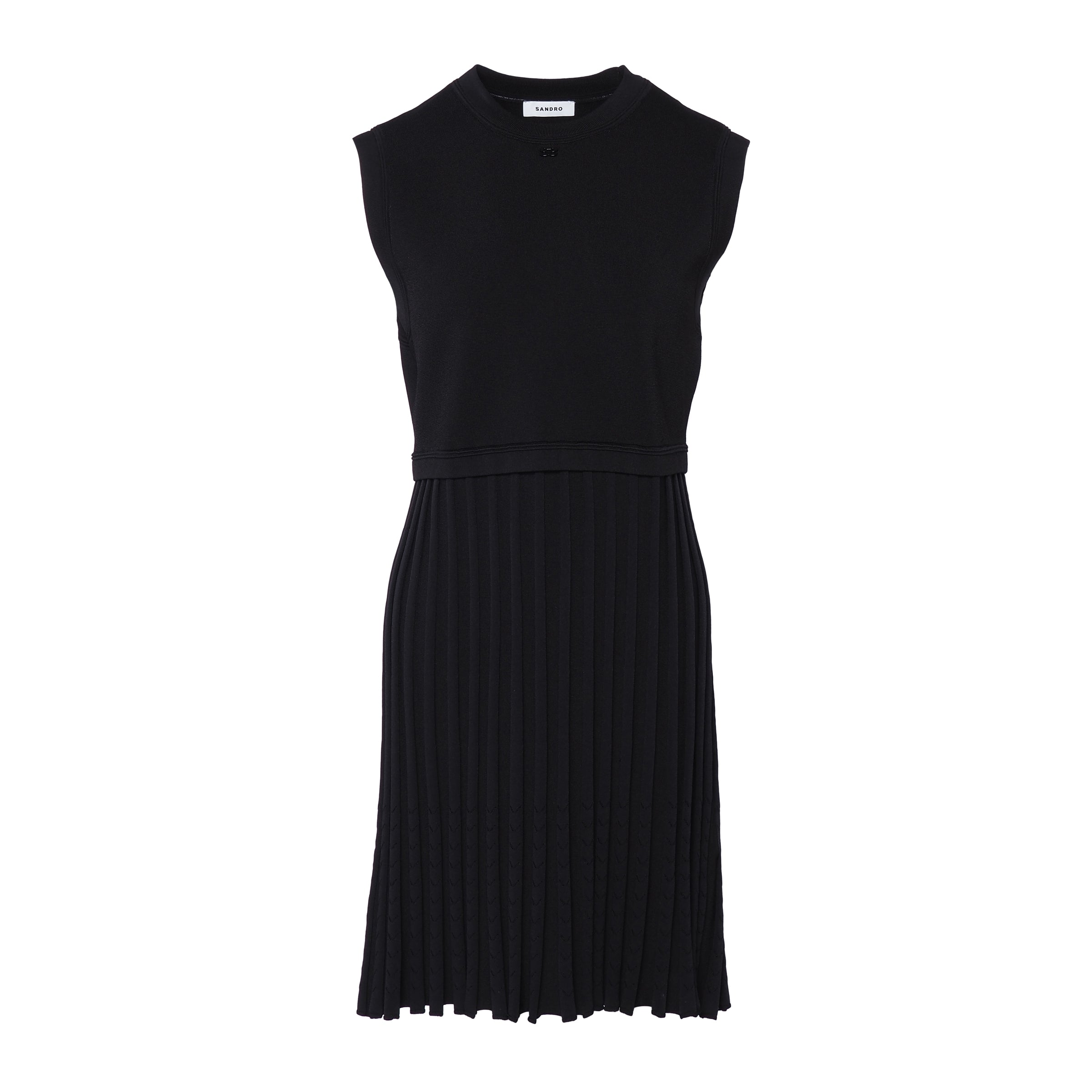 Sandro Women's Black Knit Pleated Short Dress Size 34 FR 6 UK 2 US SFPRO03149