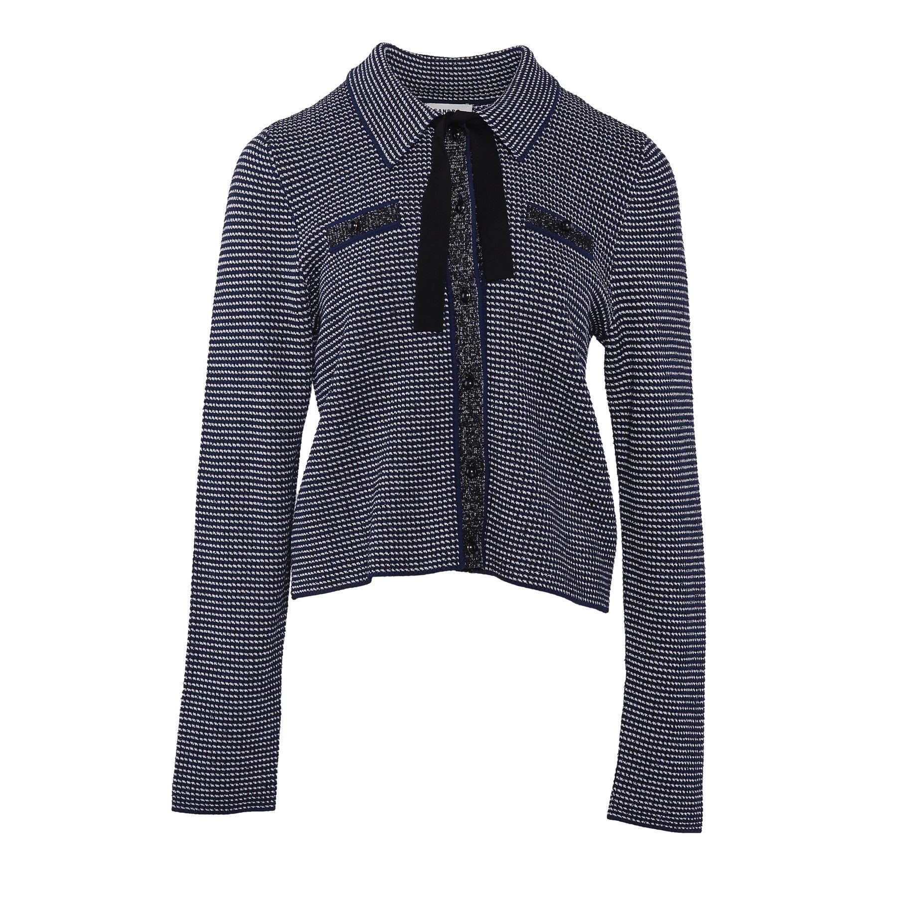 Sandro Women's Navy Knitted Collared Cardigan Size 40 FR 12 UK 8 US SFPCA00575