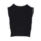 Sandro Women's Black Beaded Knit Cropped Top Size 38 FR 10 UK 6 US SFPPU02232