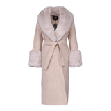 Maje Women's Beige Fur Wool Blend Long Coat Size 36 FR 8 UK 4 US MFPOU00696