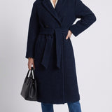 Sandro Women's Navy Belted Wool Blend Long Coat Size 40 FR 12 UK 8 US SFPOU00468