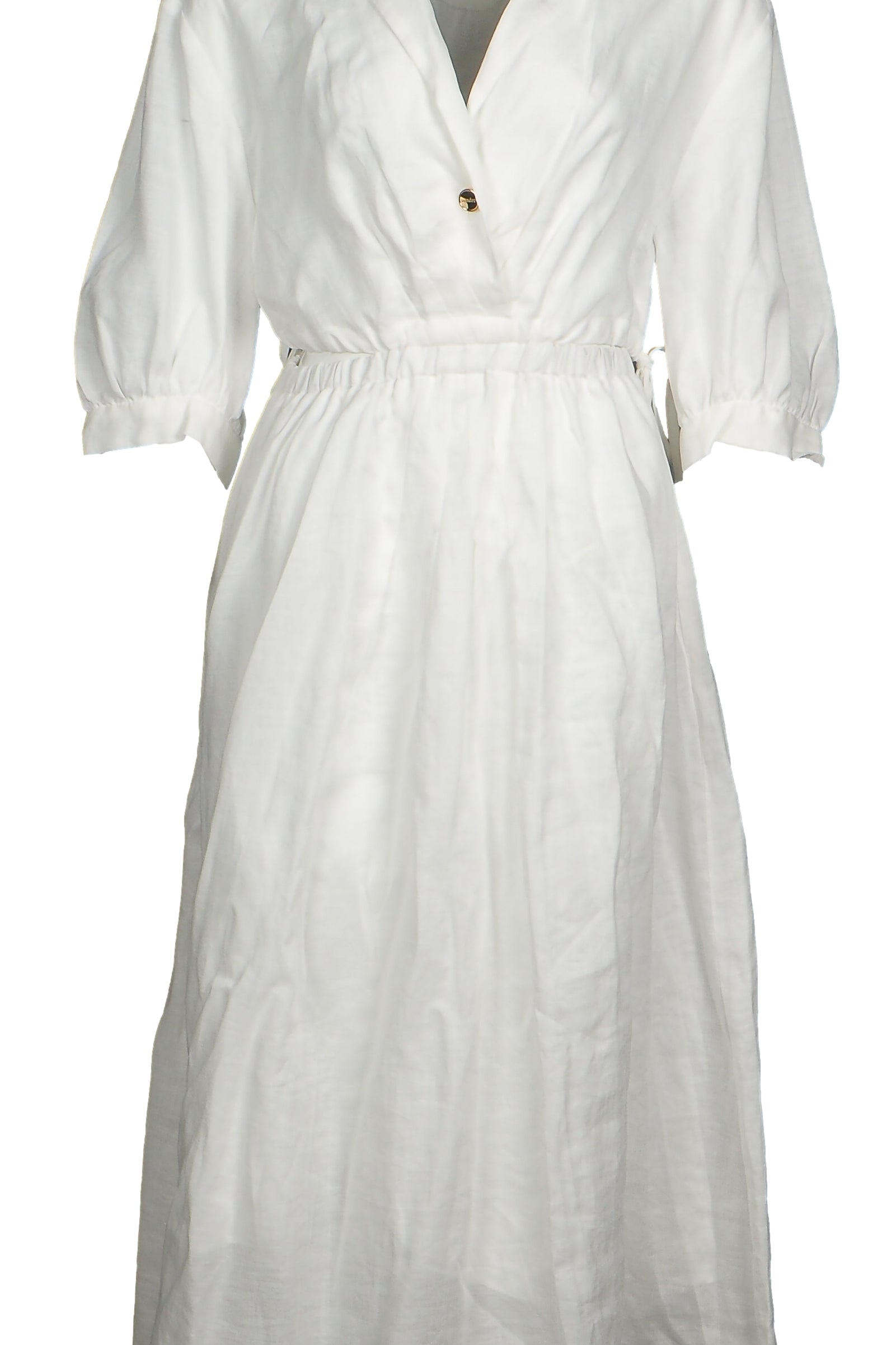 Sandro Damen-Midi-Kleid aus Ramie in Ecru mit Seitenschlitzen, Größe 40 (FR 12, UK 8, US S), Artikelnummer SFPRO01808