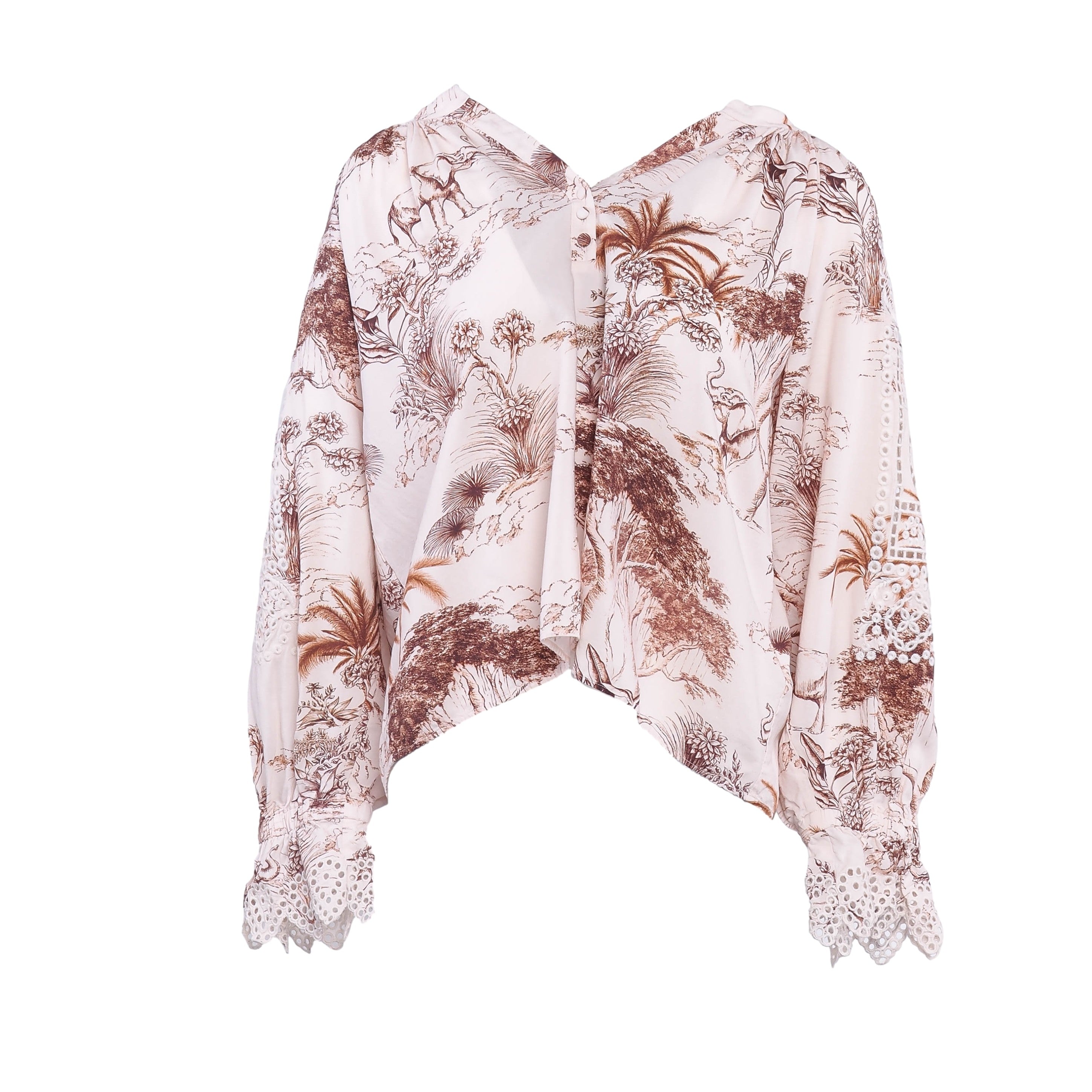 Sandro Paris Women's Ecru Embroidered Viscose Linen Blouse Size 3 L SFPTO00398