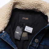 Maje Women's Blue Faux Fur Plaid Denim Jacket Size 38 FR 10 UK 6 US MFPBL00252