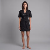 Sandro Paris Schwarzes Kurzkleid aus Baumwoll-Leinen für Damen, Größe 34 FR, 6 UK, 2 US, R20627E