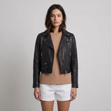 Maje Women's Black Cow Leather Biker Jacket Size 36 S 8 E18BASSUNG