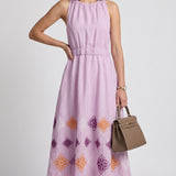 Sandro Women's Purple Long Embroidered Linen Dress 38 FR 10 UK 6 US SFPRO02982