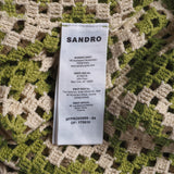 Sandro Paris Langes Damenkleid aus grünem, locker gestricktem Baumwollstoff, Größe 36 S, Artikelnummer SFPRO03066