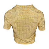 Sandro Women's Yellow Rhinestones Cropped Top Size 38 FR 10 UK 6 US SFPPU01951