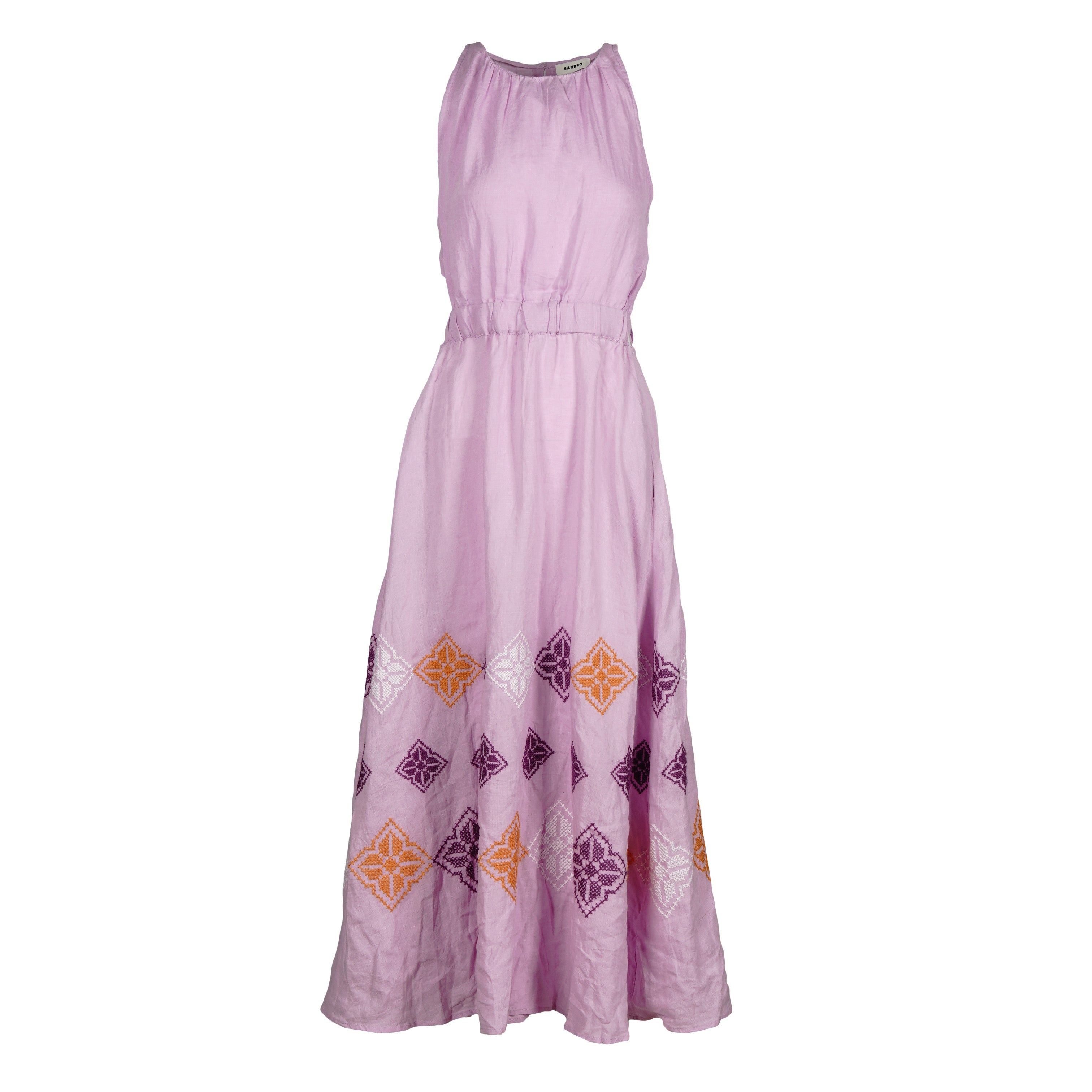 Sandro Women's Purple Long Embroidered Linen Dress 38 FR 10 UK 6 US SFPRO02982