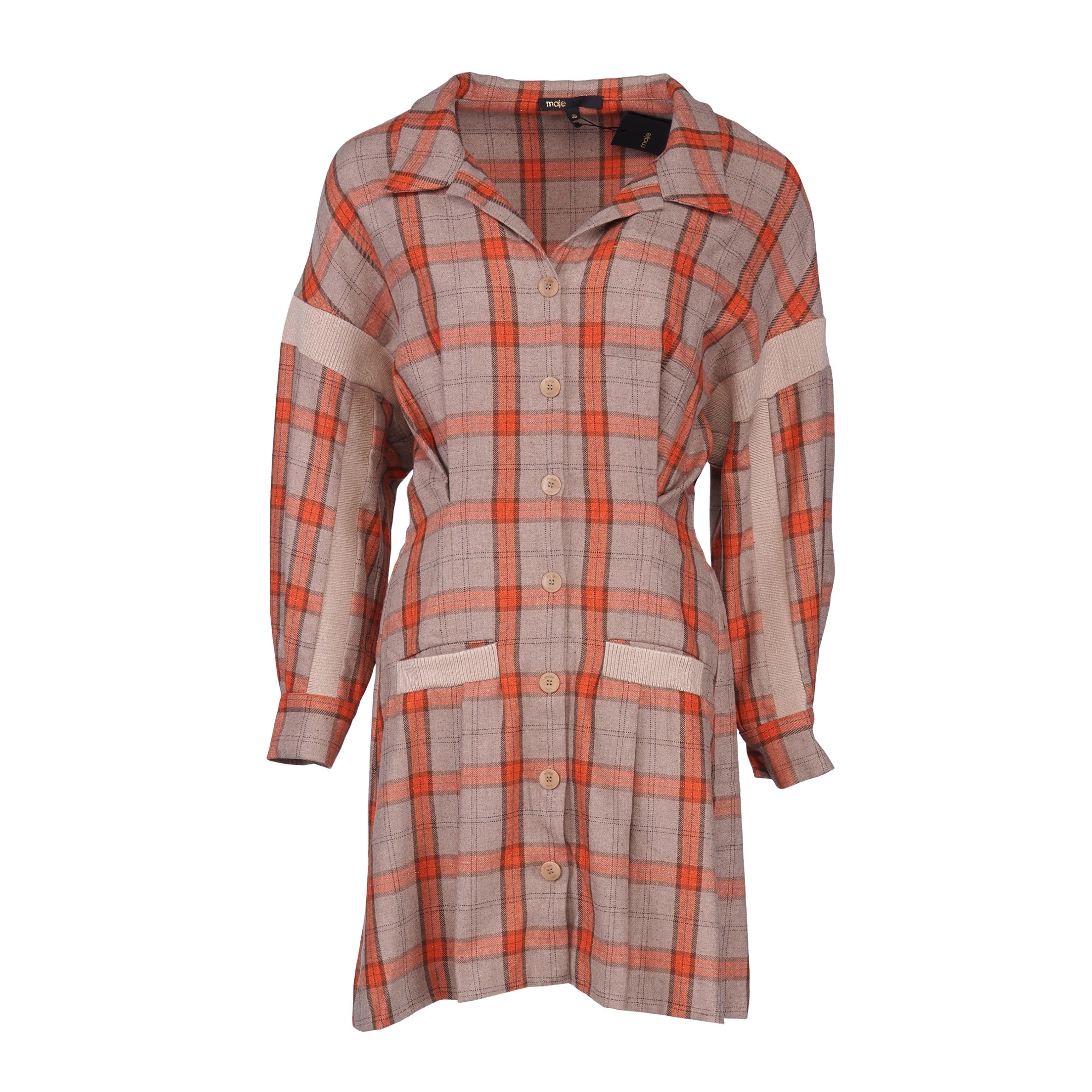 Maje Women's Orange Check Silk Blend Shirt Dress Size 36 FR 8 UK 4 US MFPRO02654