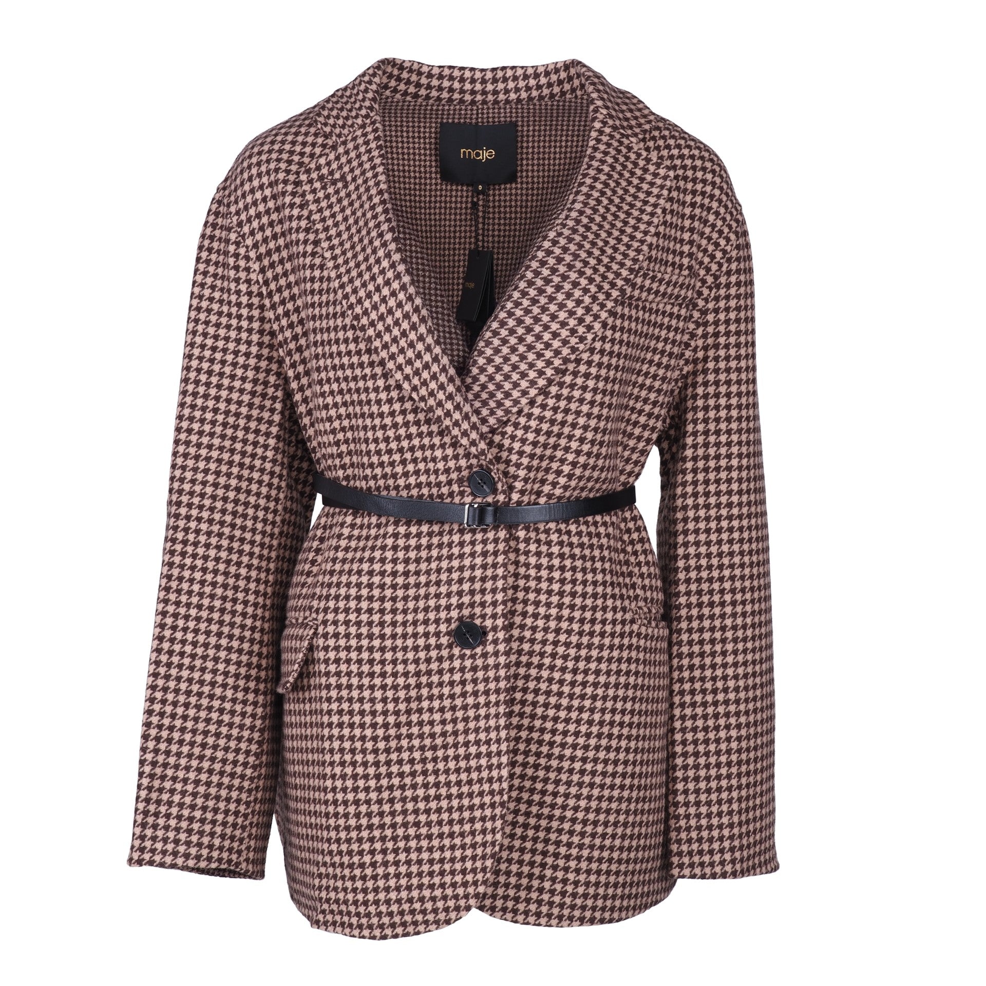 Maje Women's Brown Houndstooth Oversized Coat Size 36 FR 8 UK 4 US MFPOU00890