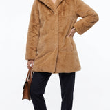 Sandro Women's Brown Faux Fur Hooded Coat Size 36 FR 8 UK 4 US SFPOU00196