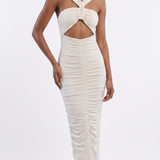 Sandro Women's Ecru Knit Gathered Midi Dress Size 34 FR 6 UK 2 US SFPRO03028