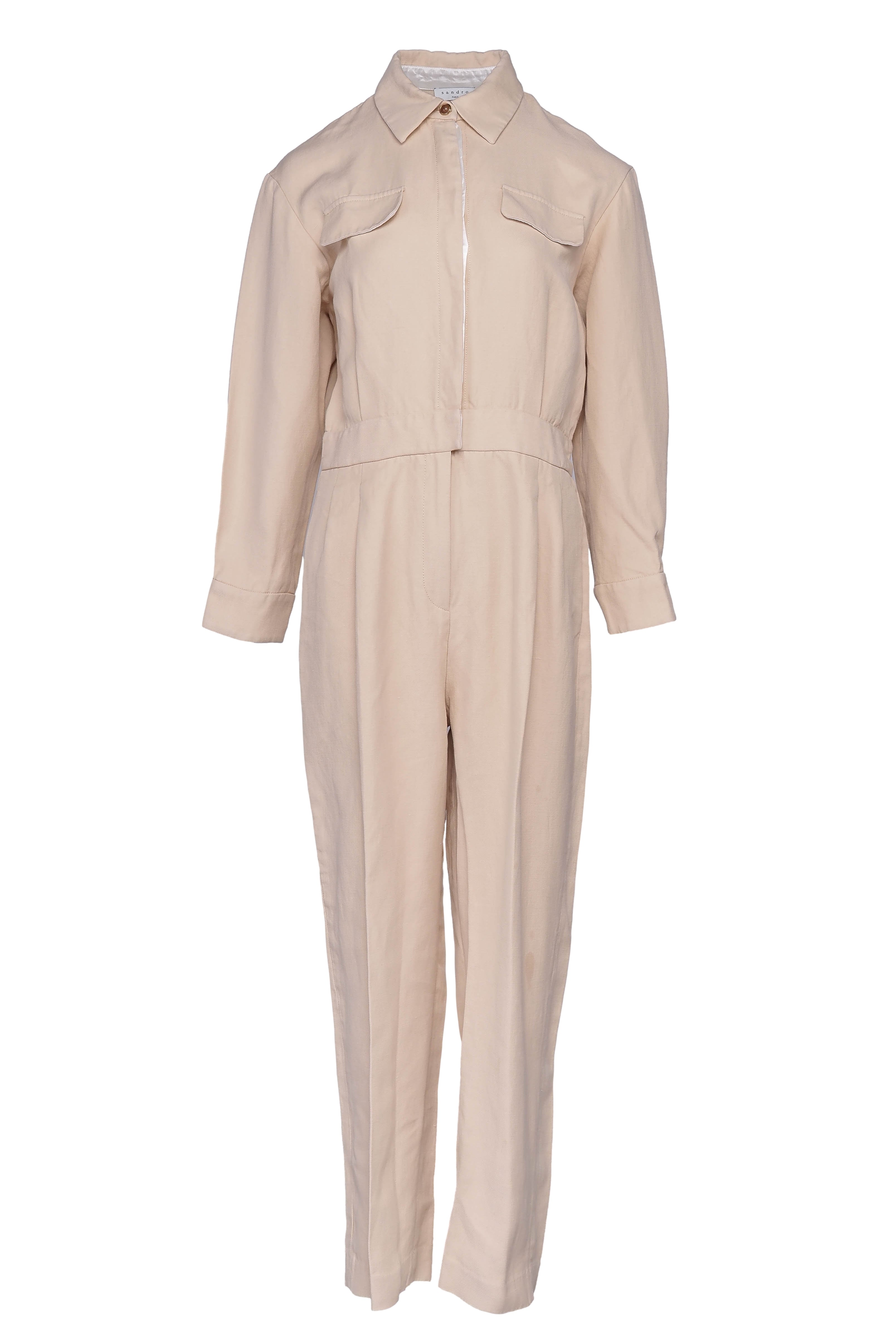 Sandro Women's Beige Cotton & Linen Jumpsuit Size 40 FR 12 UK 8 US SFPCO00082