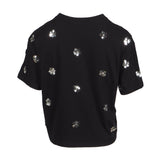 Sandro Paris Women's Black Rhinestones Flowers T-Shirt Size 0 XS SFPTS01436
