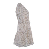 Sandro Paris Kurzes Damenkleid aus Viskose-Leinen mit Blumenmuster in Ecru, Größe 42 XL, SFPRO02576