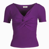 Sandro Women's Purple Rib Knit Tied Cropped Top Size 40 FR 12 UK 8 US SFPPU01780