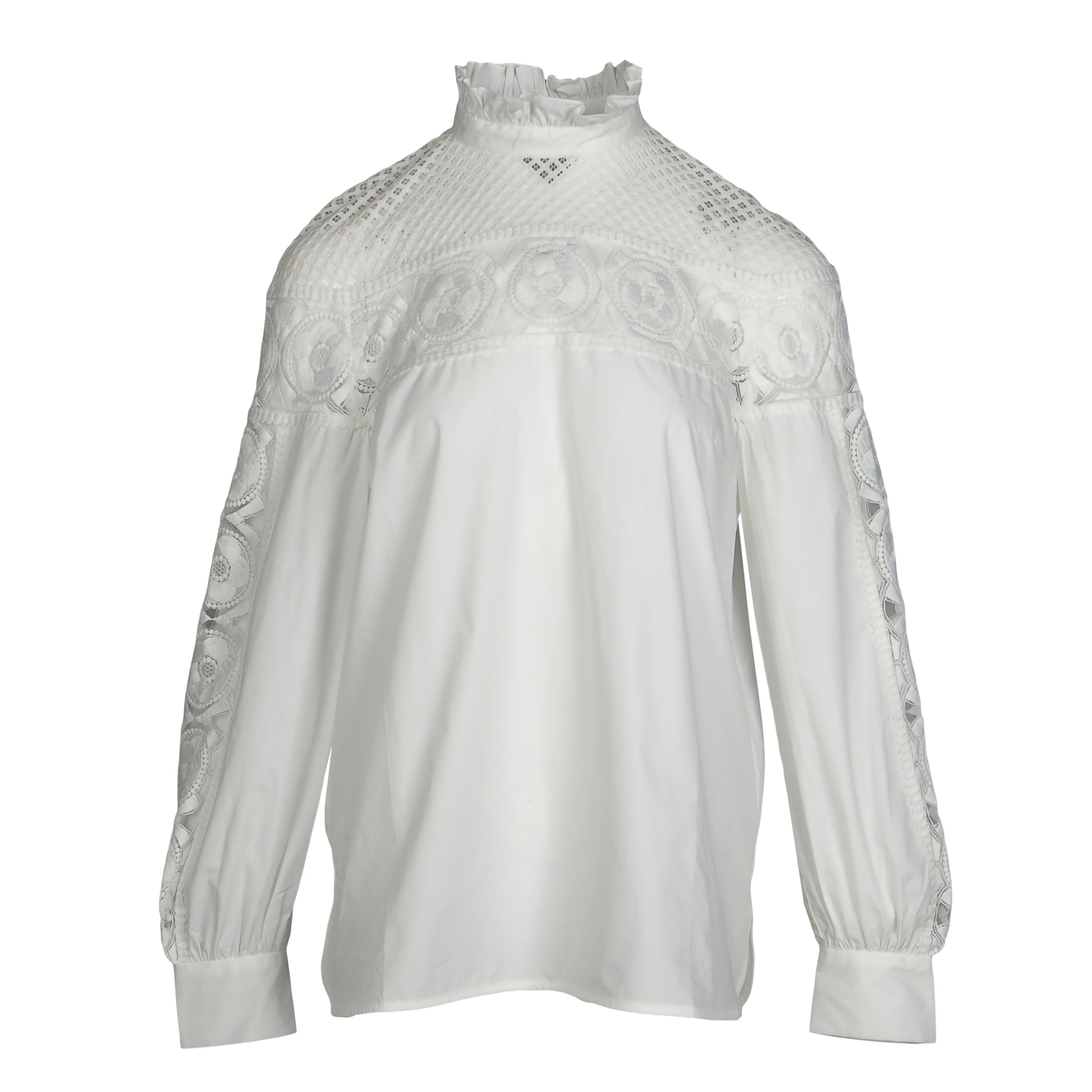 Sandro Paris Women's White Embroidered Cotton Blouse Size 3 L 12 E11578H