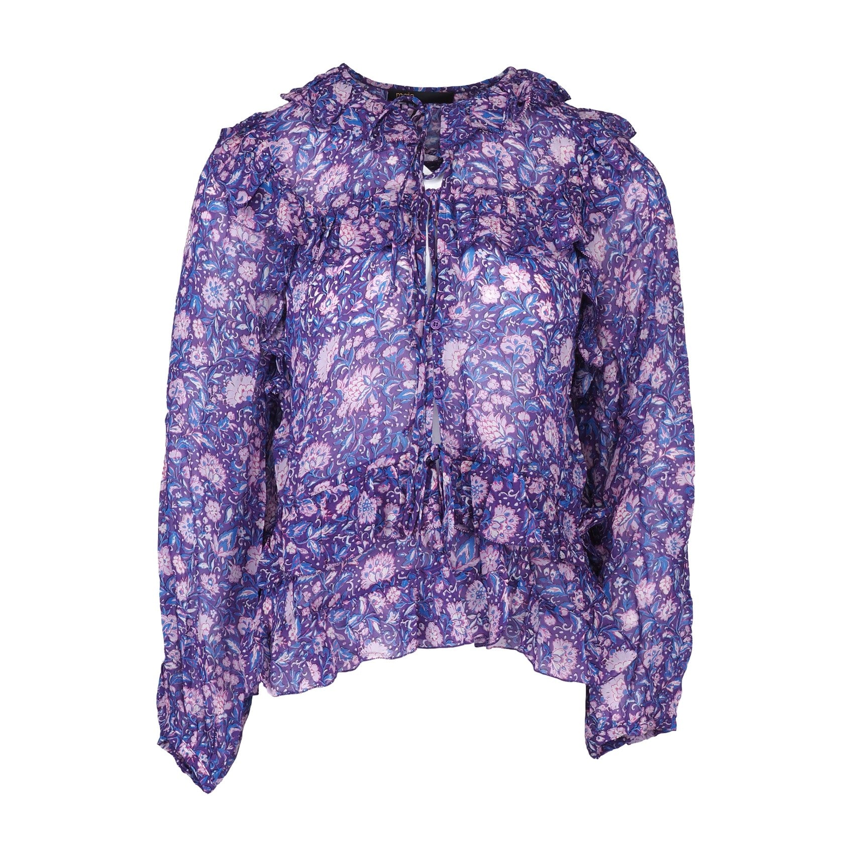 Maje Women's Purple Floral Long Sleeve Blouse Size 36 FR 8 UK 4 US MFPTO00782