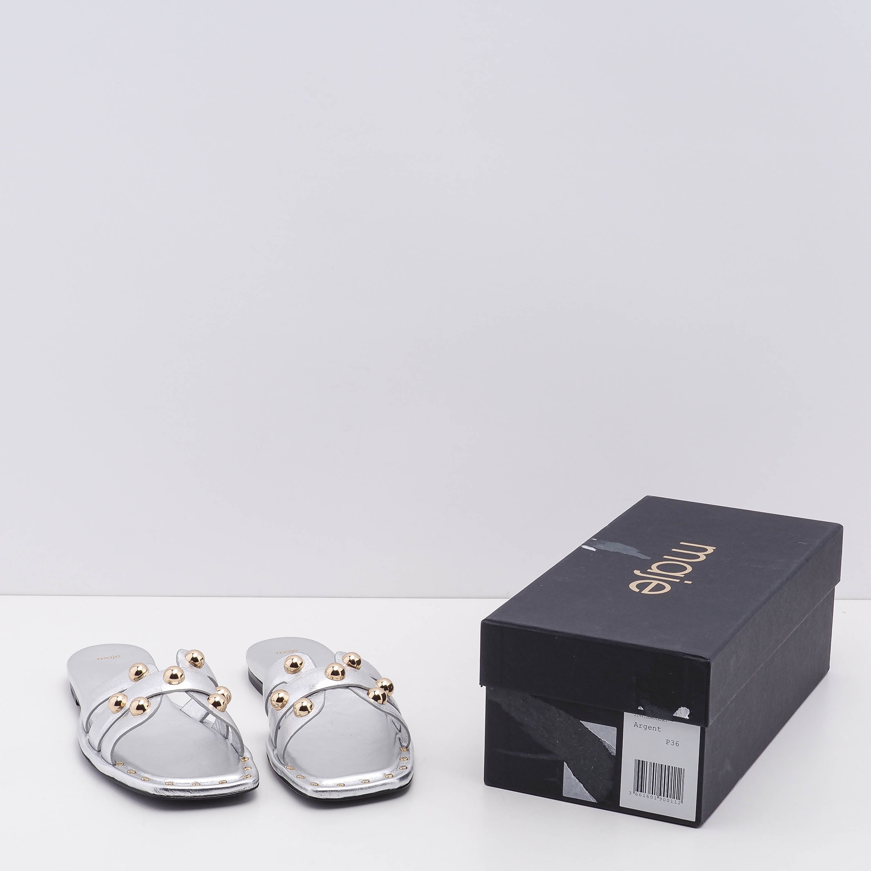 Maje Women's Silver Slip-On Flat Leather Sandals Size 36 EU 3 UK 6 US MFACH00660