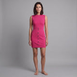 Sandro Women's Pink Knit Buttoned Short Dress Size 42 FR 14 UK 10 US SFPRO02745