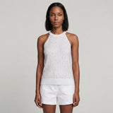 Sandro Paris Women's White Knit Beaded Sleeveless Top Size 3 L 12 SFPPU02126