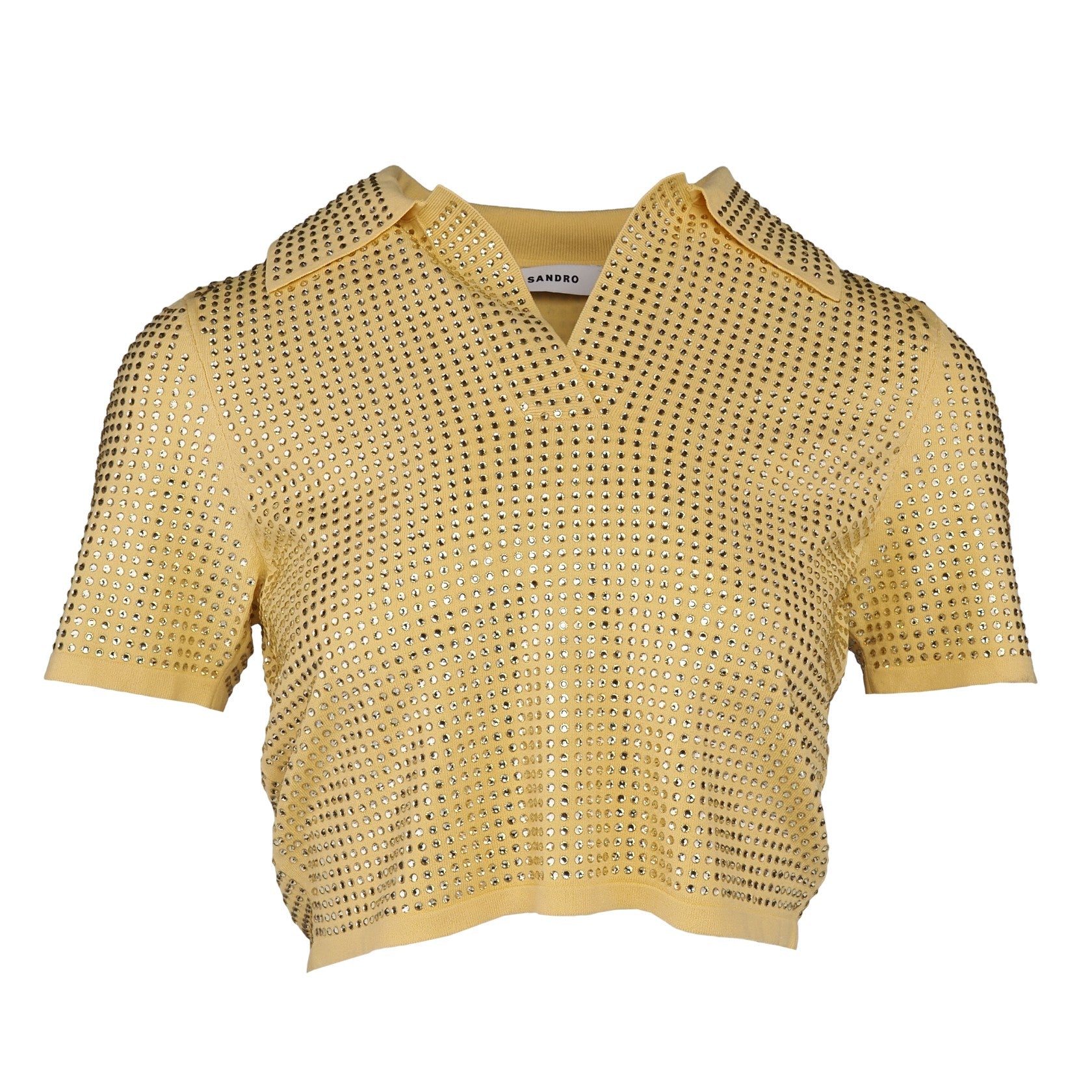 Sandro Women's Yellow Rhinestones Cropped Top Size 38 FR 10 UK 6 US SFPPU01951