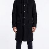 Sandro Men's Black Hooded Wool Long Coat Size S SHPMA00122