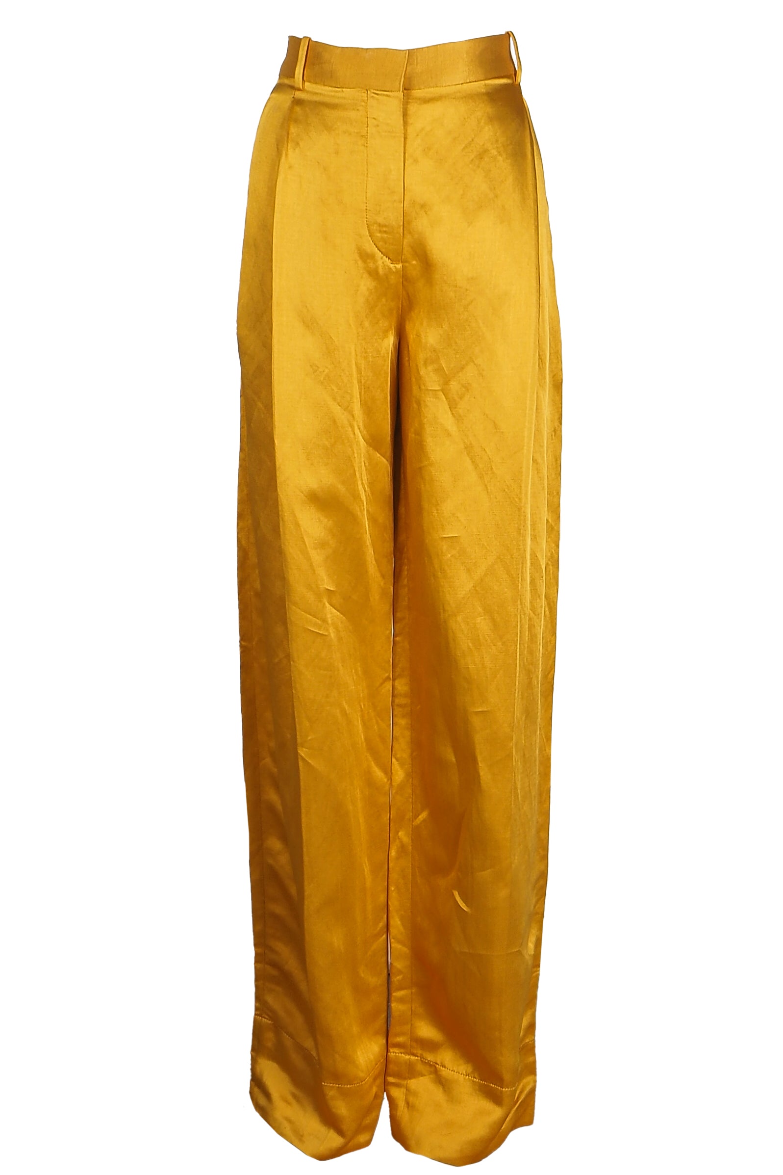 Sandro Women's Gold Linen Blend Wide Leg Trousers Size 40 FR 12UK 8US SFPPA00740
