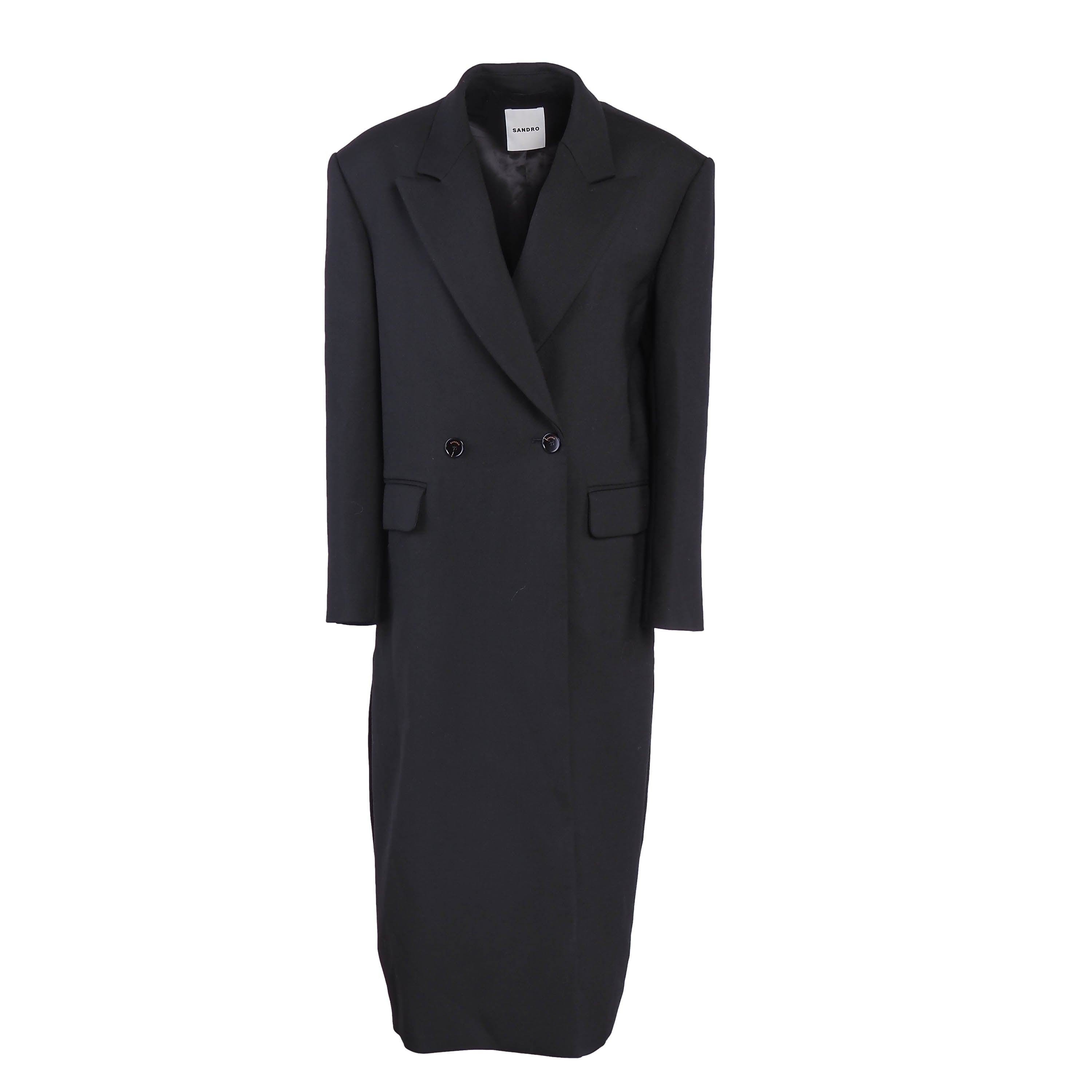 Sandro Women's Black Straight Cut Wool Blend Coat Size 34 FR 6 UK 2US SFPOU00458