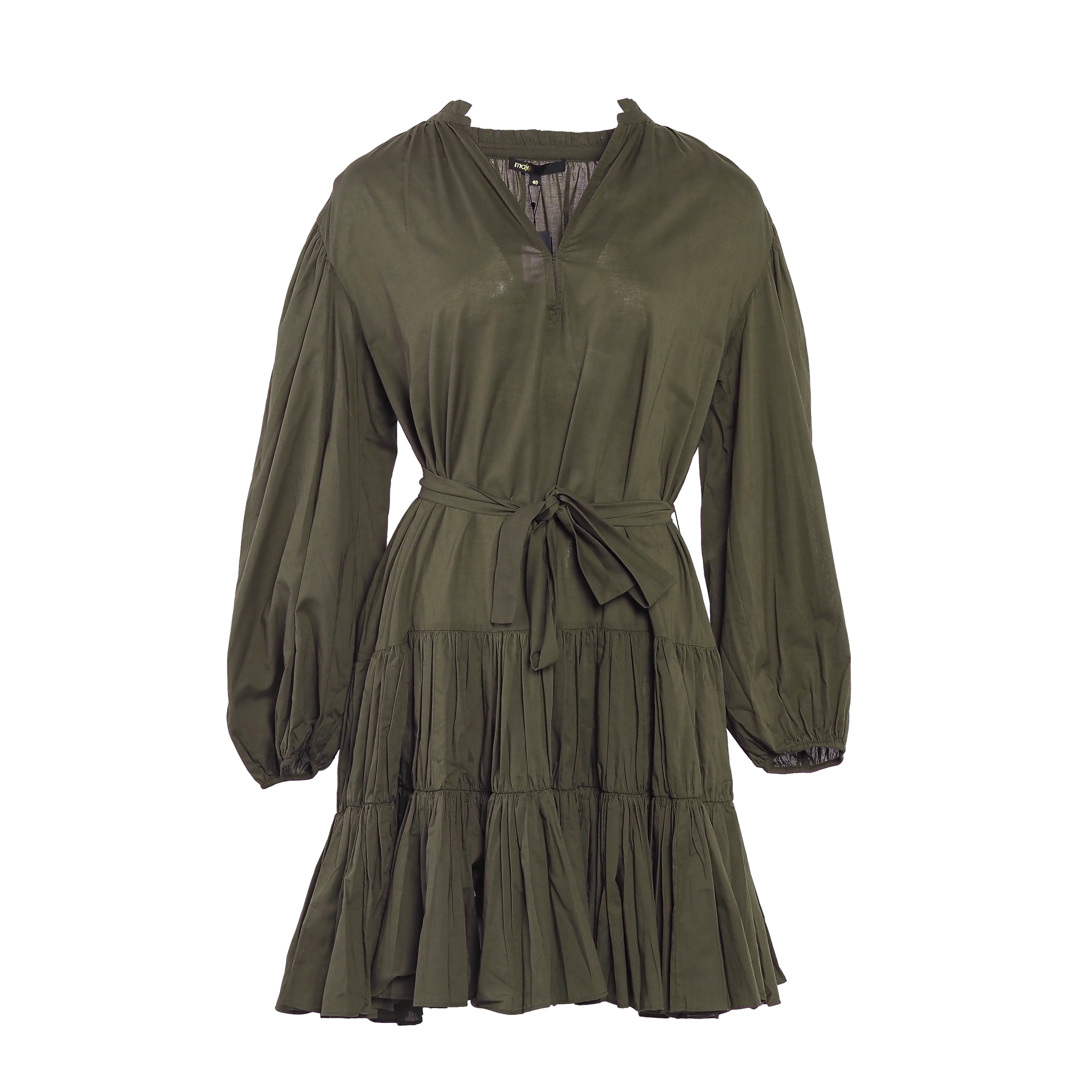 Maje Women's Khaki Belted Cotton Dress Size 40 FR 12 UK 8 US MFPRO02193