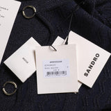 Sandro Women's Navy Knit Glitter Short Sleeve Top Size 34FR 6UK 2US SFPPU02248