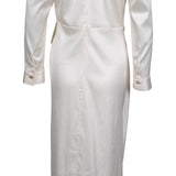 Sandro Paris Langes Damenkleid aus ecrufarbenem Satin mit langen Ärmeln, Größe 40 L 12 SFPRO03284