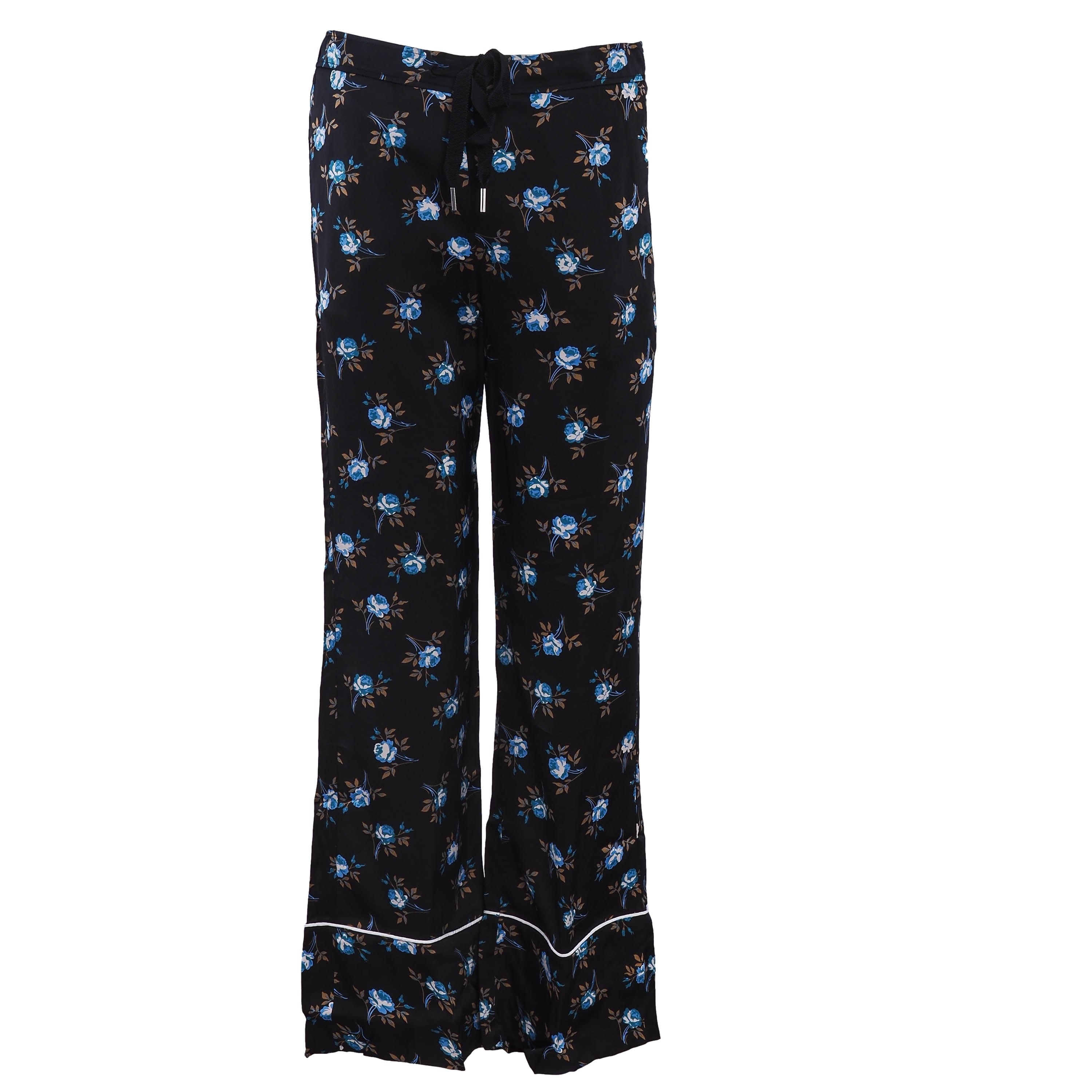 Sandro Paris Women's Black Straight Floral Satin Trousers Size 36 S 8 P6415H