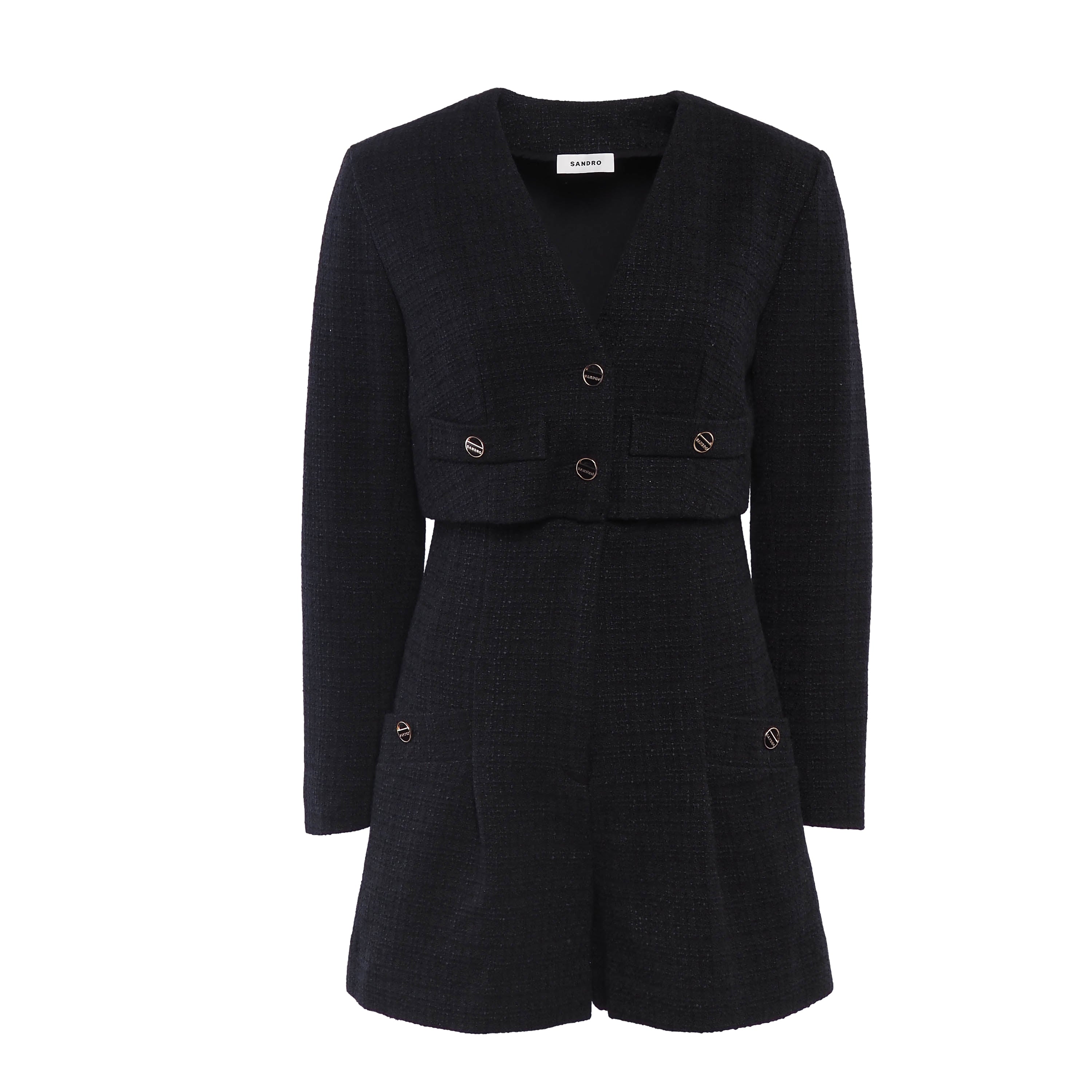 Sandro Women's Black Long Sleeve Tweed Playsuit Size 34 FR 6 UK 2 USFPCO00225