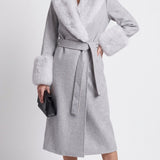 Maje Women's Grey Fur Wool Blend Long Coat Size 38 FR 10 UK 6 US MFPOU00911