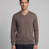 Hackett London Brauner Pullover mit V-Ausschnitt aus 100 % Merino- Wolle , Größe XL, HM702636
