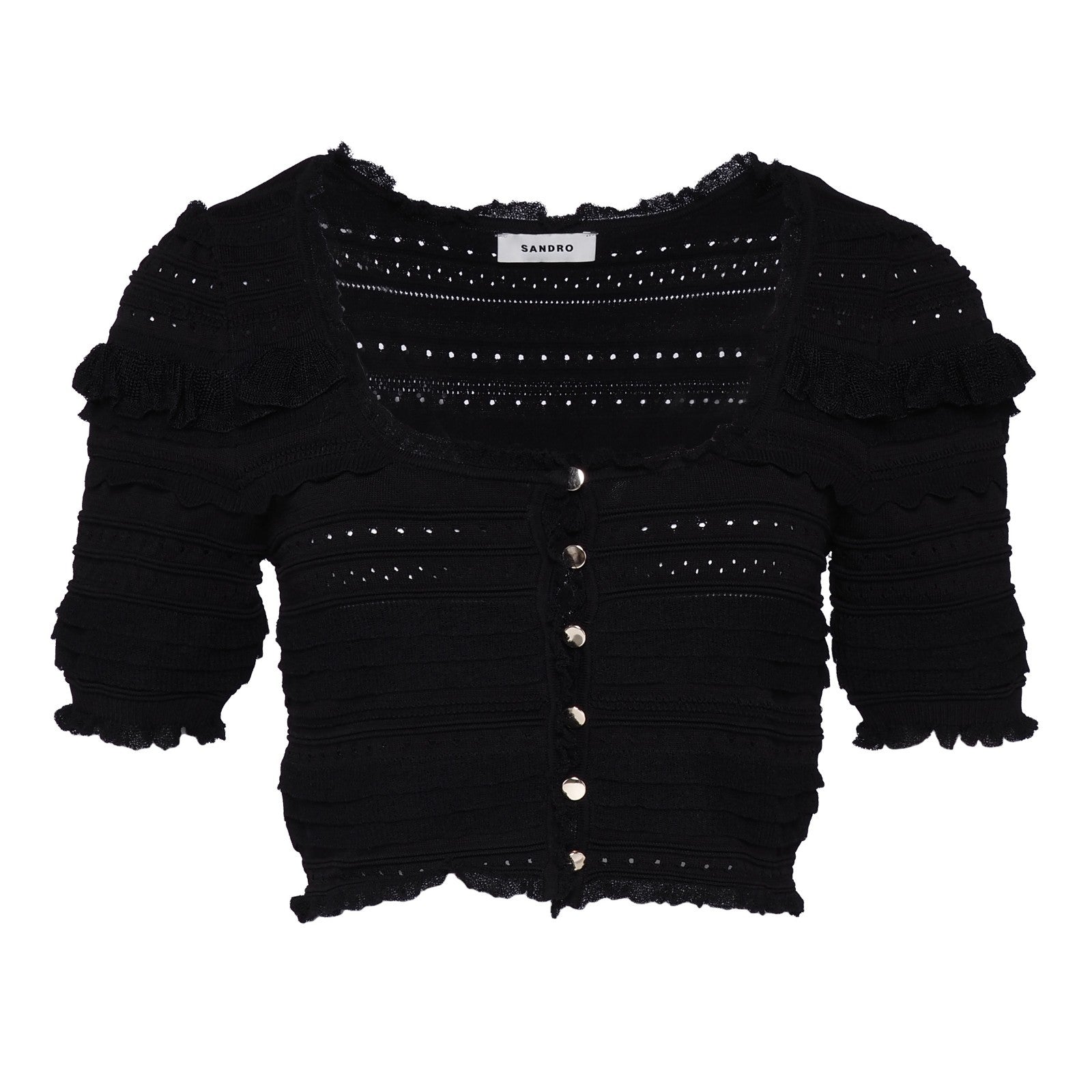 Sandro Women's Black Knit Crop Top Size 38 FR 10 UK 6 US SFPCA00983