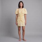 Sandro Women's Yellow Short Sleeve Gathered Dress Size 36 FR 8 UK 4US SFPRO02861