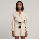 Maje Women's Beige Linen Blend Striped Playsuit Size 36 FR 10 UK 4 US MFPCO00266
